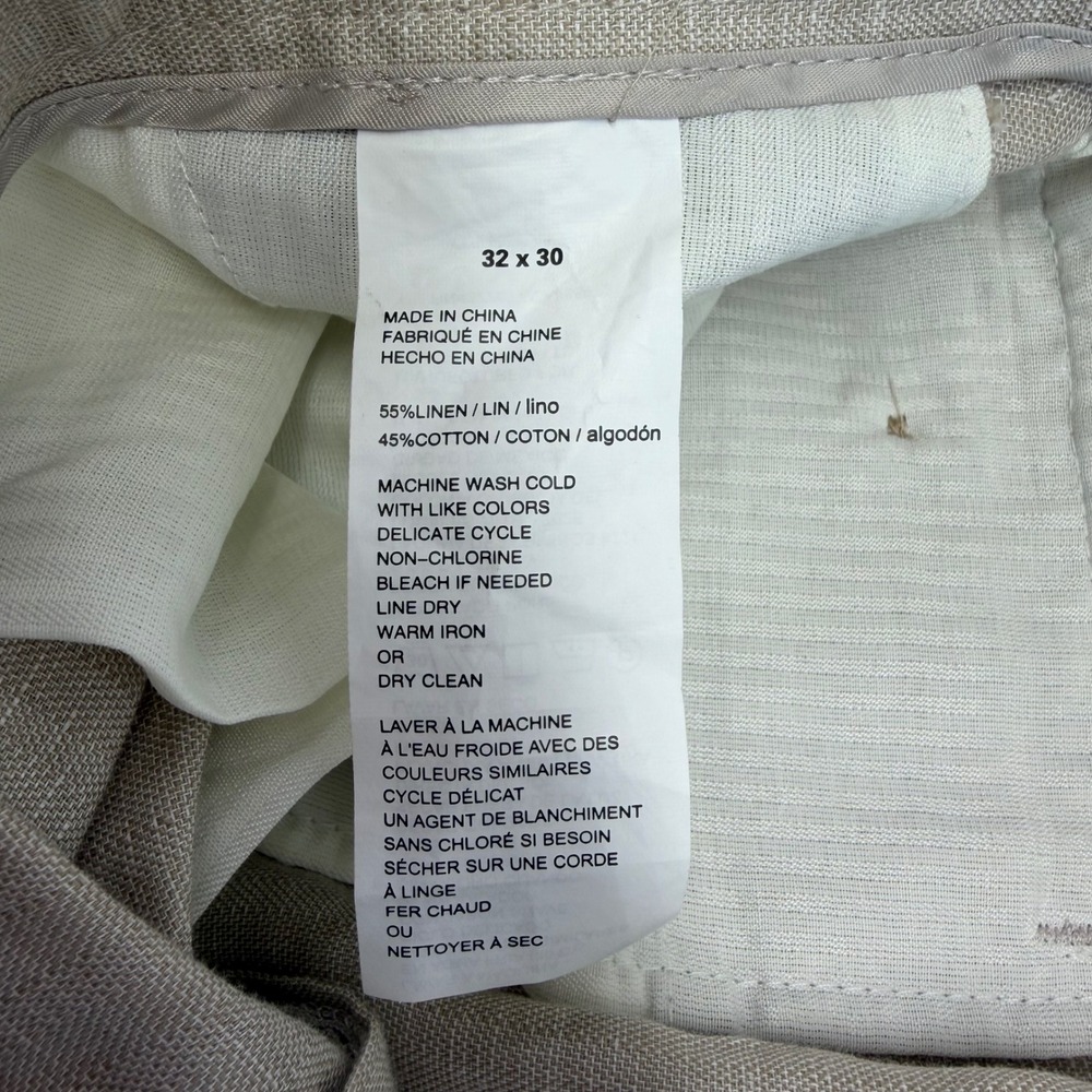 New Perry Ellis Portfolio Linen Pants Mens 32x30 Beige Flat Front Dress Trousers - Picture 7 of 12